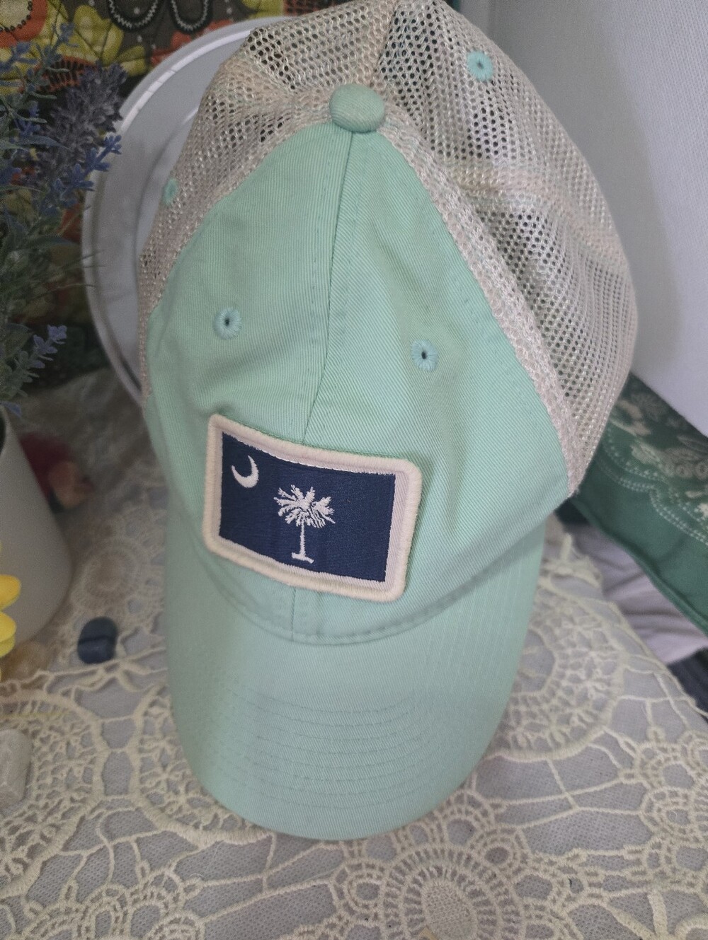 4/$15 Vintage Palmetto Moon Mint Green Trucker Hat Coastal Grandma